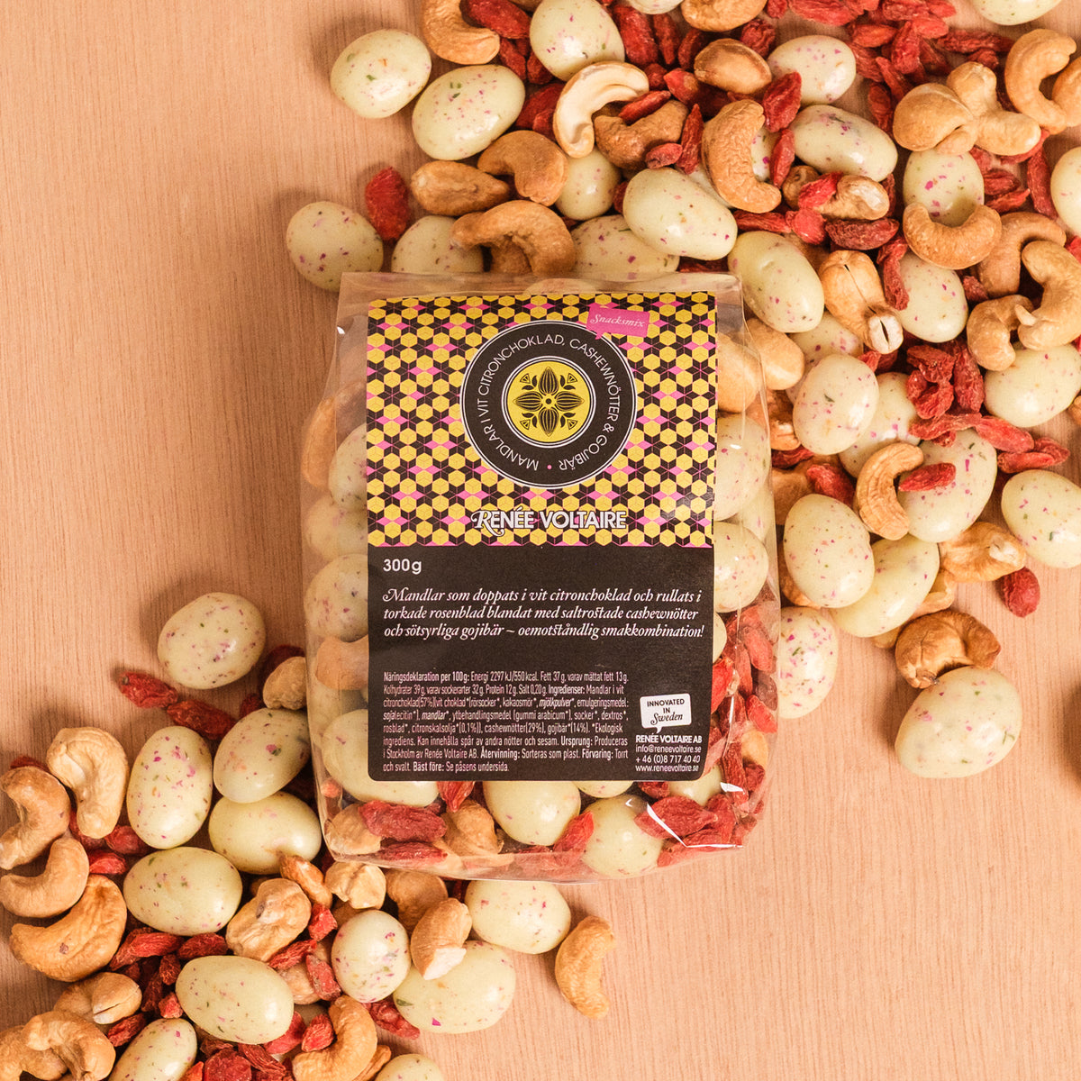 OUTLET: Mandlar i Vit Citronchoklad, Cashewnötter & Gojibär