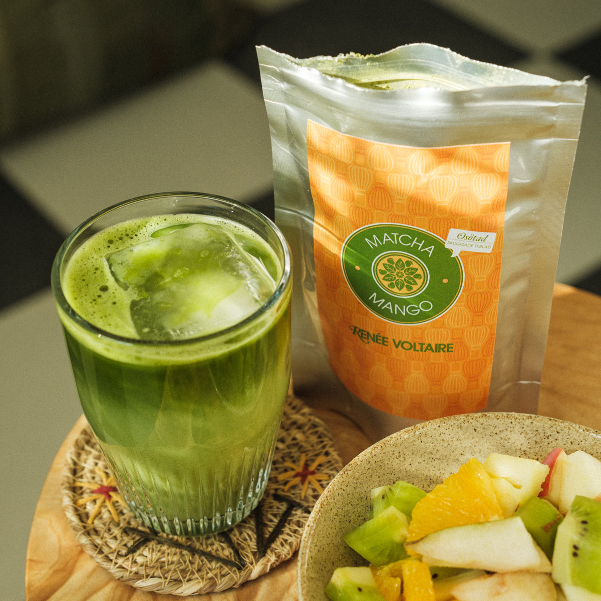 Premium smaksatt matcha av hög kvalitet med mangosmak, ekologiskt grönt tepulver för matcha latte och te med naturlig smak